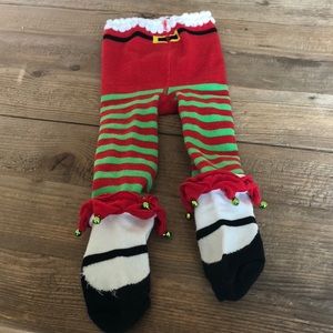 Mud Pie elf striped jingle bell tights